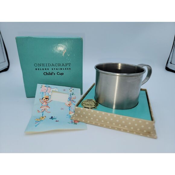 Vintage Oneidacraft Deluxe Stainless Silver Child's Cup Gift w Box - Picture 4 of 5